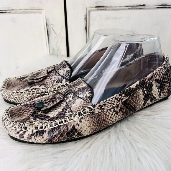 Impo Shoes - Impo Dario Gray & Black Leather Faux Snakeskin Comfort Shoes Loafers Womens 8.5M